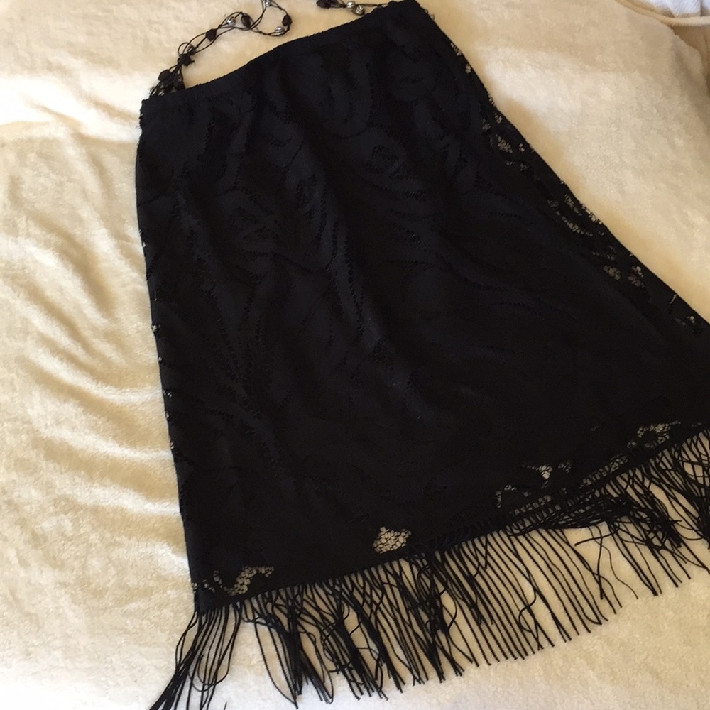 Black lace skirt with fringe